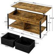 Lift Top Coffee Table with Fabric Storage Baskets by Yaheetech