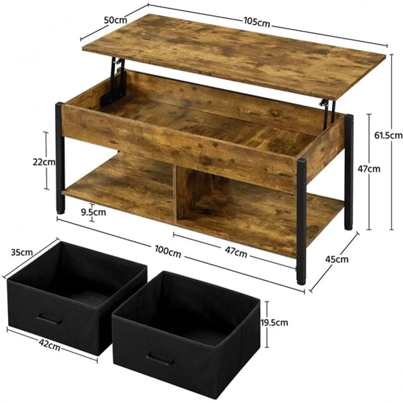 Lift Top Coffee Table with Fabric Storage Baskets by Yaheetech