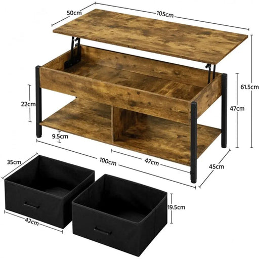 Lift Top Coffee Table with Fabric Storage Baskets by Yaheetech