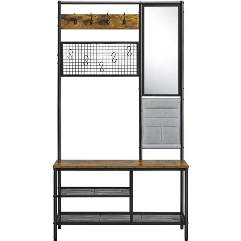 Six-in-one Hall Tree with Shoe Storage Bench/ Mirror/ Storage Bag/ Coat Rack by Yaheetech