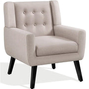 Button Tufted Armchair with Solid Wood Legs by Yaheetech