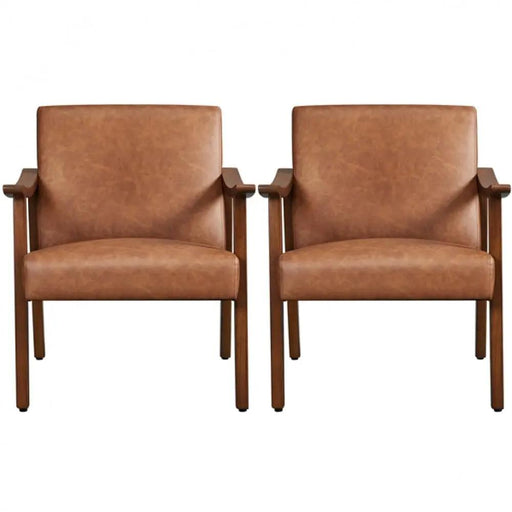 Mid-Century Modern Faux Leather Armchairs with Solid Wood Frame Accent Chair by Yaheetech