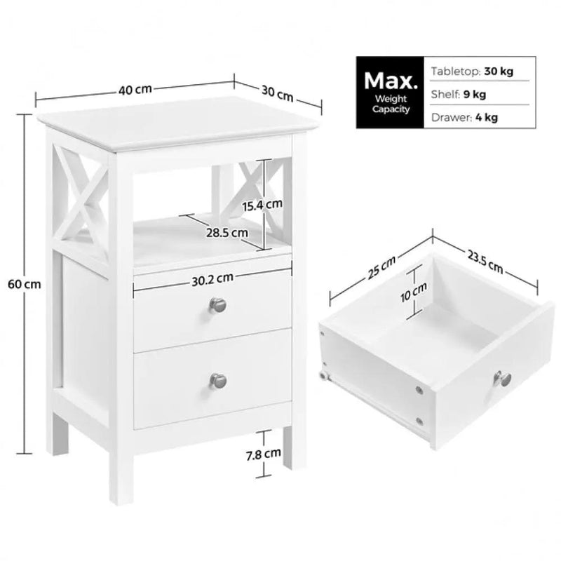 Farmhouse Bedside Table with 2 Drawer 1 Shelf Storage Cabinet Sofa Side Table by Yaheetech