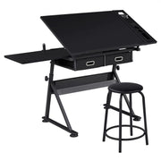 Drafting Table/Stool Set with Adjustable Table Angles & Heights All-in-One by Yaheetech