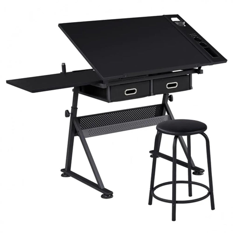 Drafting Table/Stool Set with Adjustable Table Angles & Heights All-in-One by Yaheetech