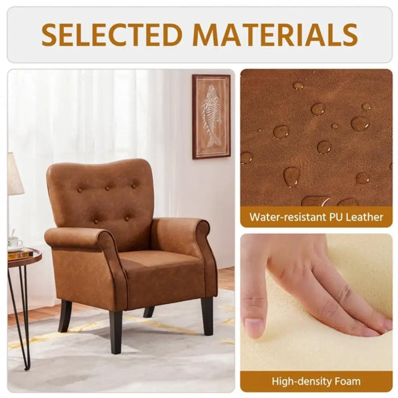 Mid-century Modern Faux Leather Accent Chair Armchair by Yaheetech