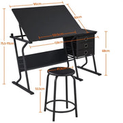Drafting Table & Stool Set For Artists Tilting Tabletop with Additional Side Countertop by Yaheetech