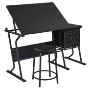 Drafting Table & Stool Set For Artists Tilting Tabletop with Additional Side Countertop by Yaheetech