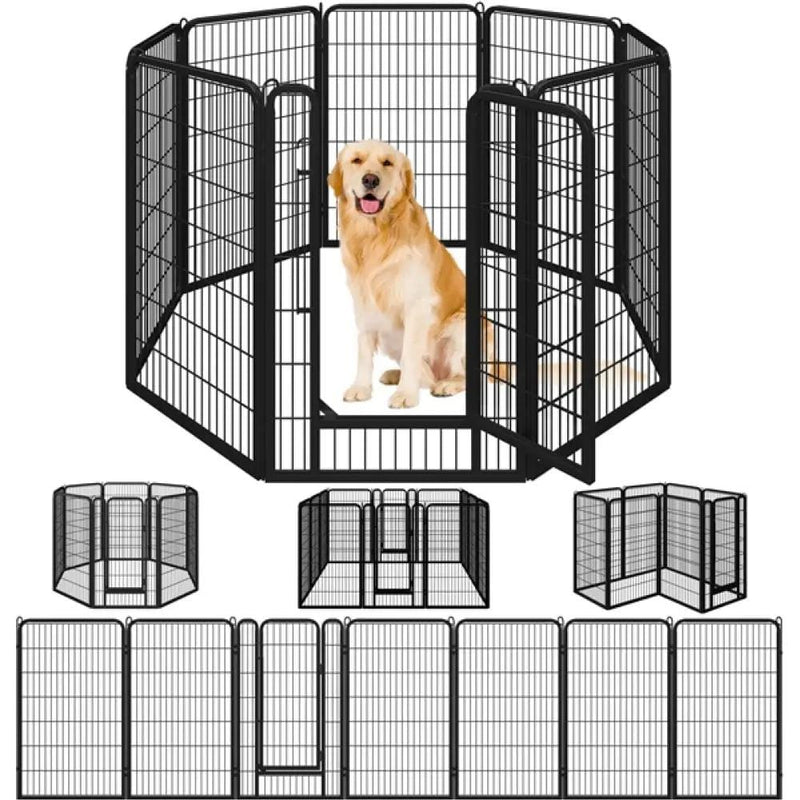 120cm Tall 8 Panels Dog Playpen Panels Foldable Metal Pet Fence by Yaheetech