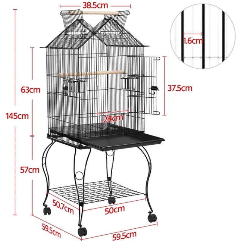 H145cm Open Top Metal Parrot Cage Bird Cage by Yaheetech