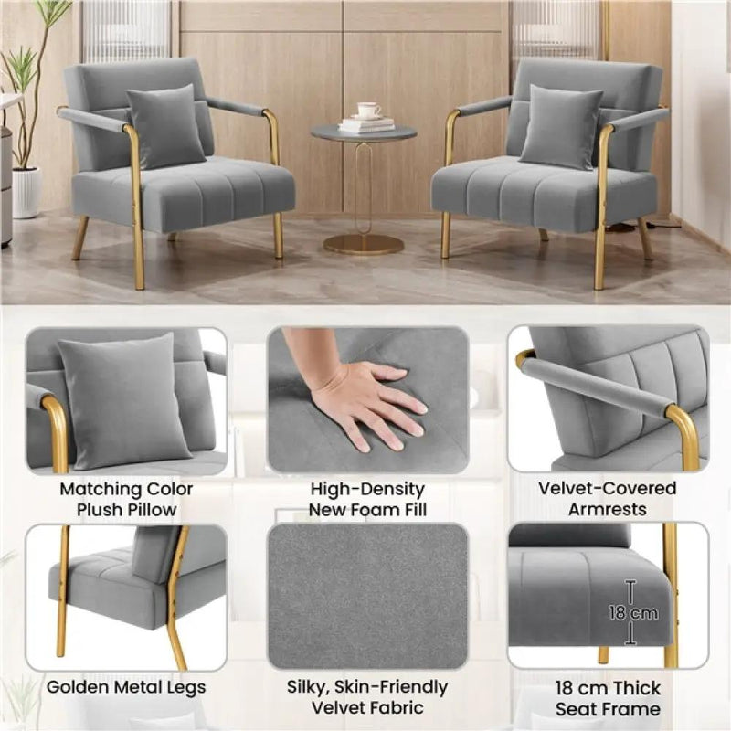 Velvet Accent Armchair with Cozy Pillow by Yaheetech
