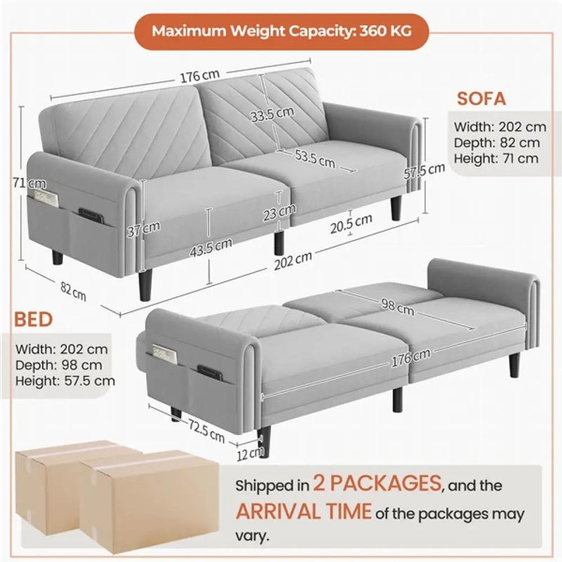 Convertible Sofa Bed Fabric 3-Seater Sofa Bed by Yaheetech