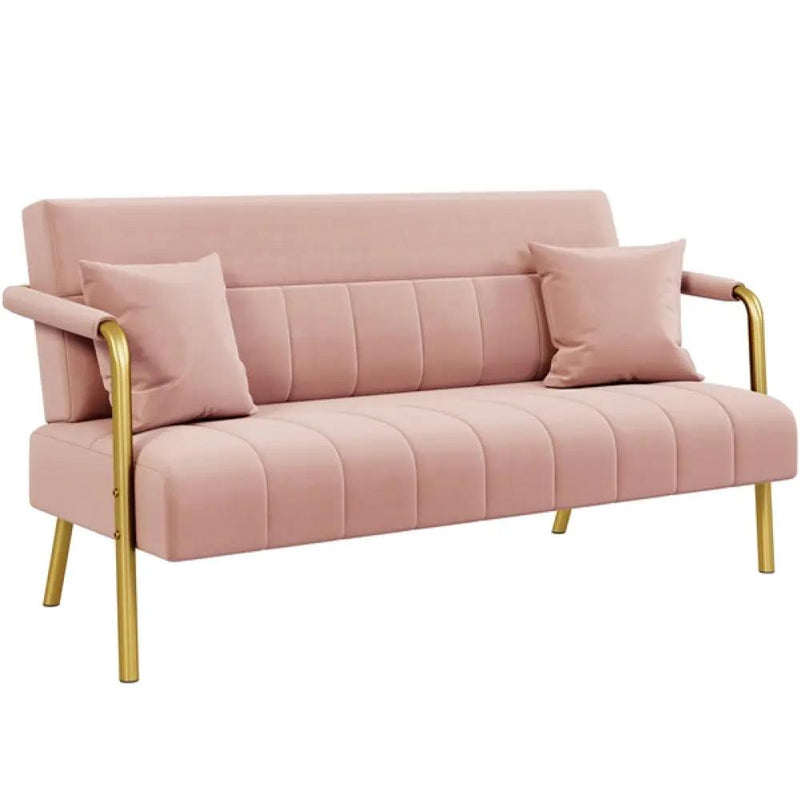Upholstered Sofa Couch with Gold-tone Metal Arms and Legs by Yaheetech