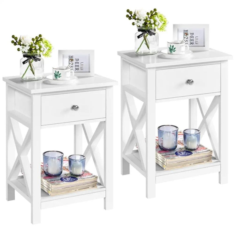 Pack of 2 Improved Quality Wood X Shape Bedside End Table Storage Cabinet Night Stand by Yaheetech