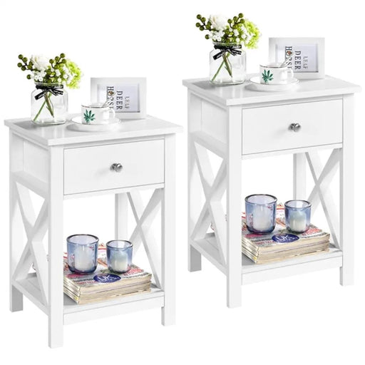Yaheetech Pack of 2 Improved Quality Wood X Shape Bedside End Table Storage Cabinet Night Stand Pack of 2 Improved Quality Wood X Shape Bedside End Table Storage Cabinet Night Stand