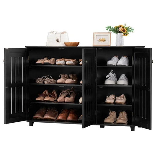 Yaheetech Louvered Door 4 Tier Shoe Storage Cabinet 3-Door Wide Shoe Rack Louvered Door 4 Tier Shoe Storage Cabinet 3-Door Wide Shoe Rack