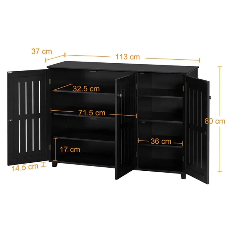 Louvered Door 4 Tier Shoe Storage Cabinet 3-Door Wide Shoe Rack by Yaheetech