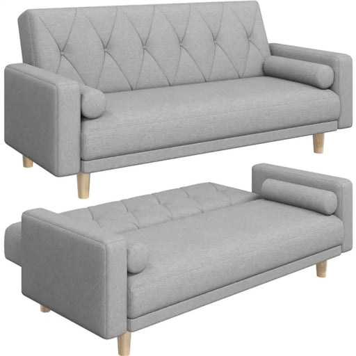 Yaheetech Button-tufted Fabric 3-Seater Sofa Bed W/ 2 Bolster Pillows Button-tufted Fabric 3-Seater Sofa Bed W/ 2 Bolster Pillows