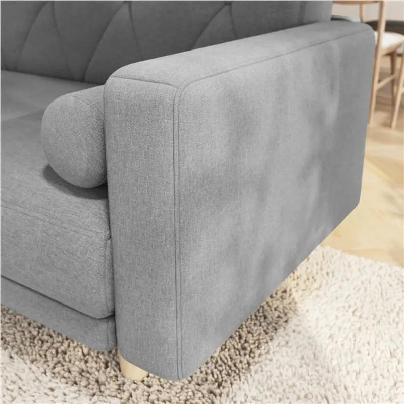 Button-tufted Fabric 3-Seater Sofa Bed W/ 2 Bolster Pillows by Yaheetech