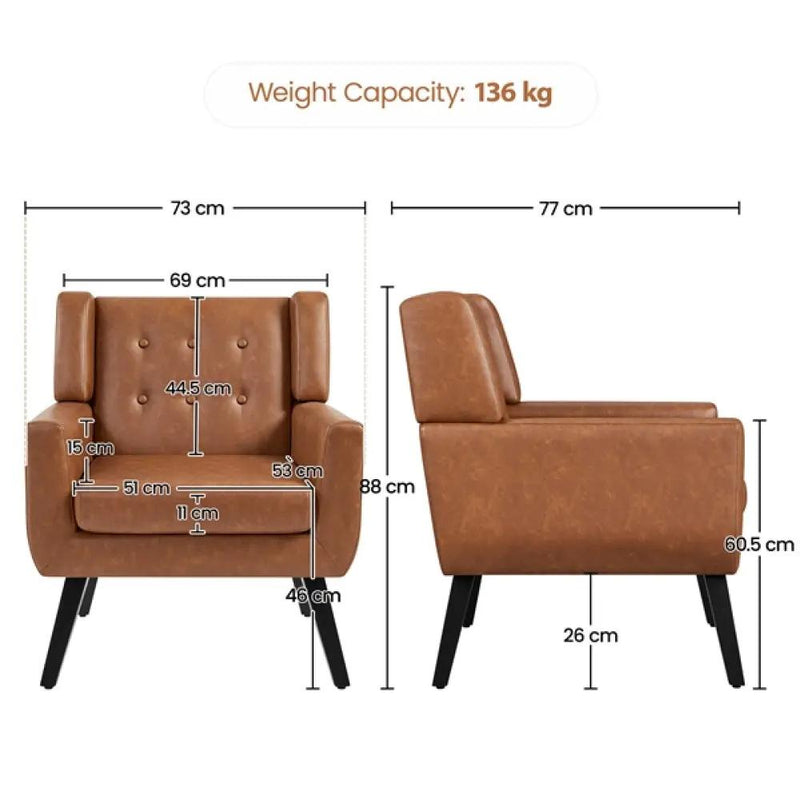 Button Tufted Armchair with Solid Wood Legs by Yaheetech