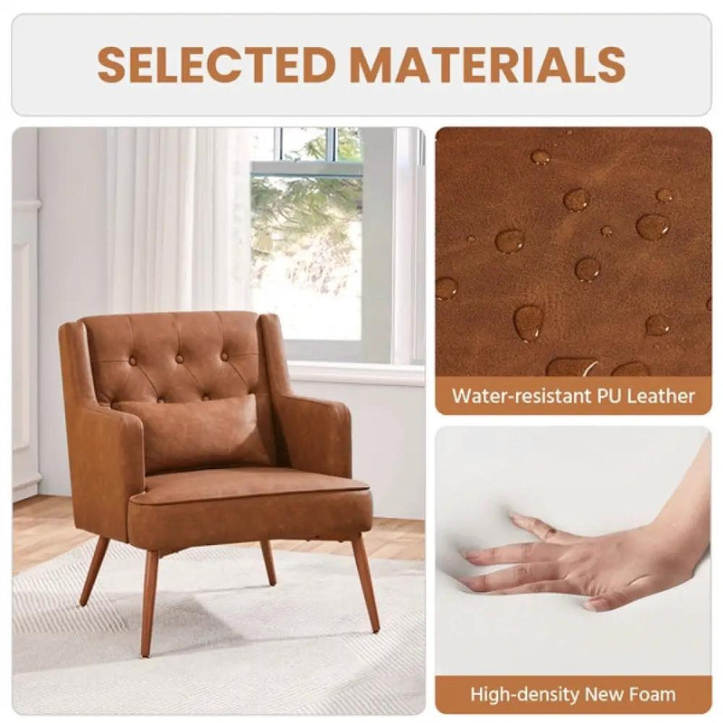 Button-Tufted PU Leather Accent Armchair by Yaheetech