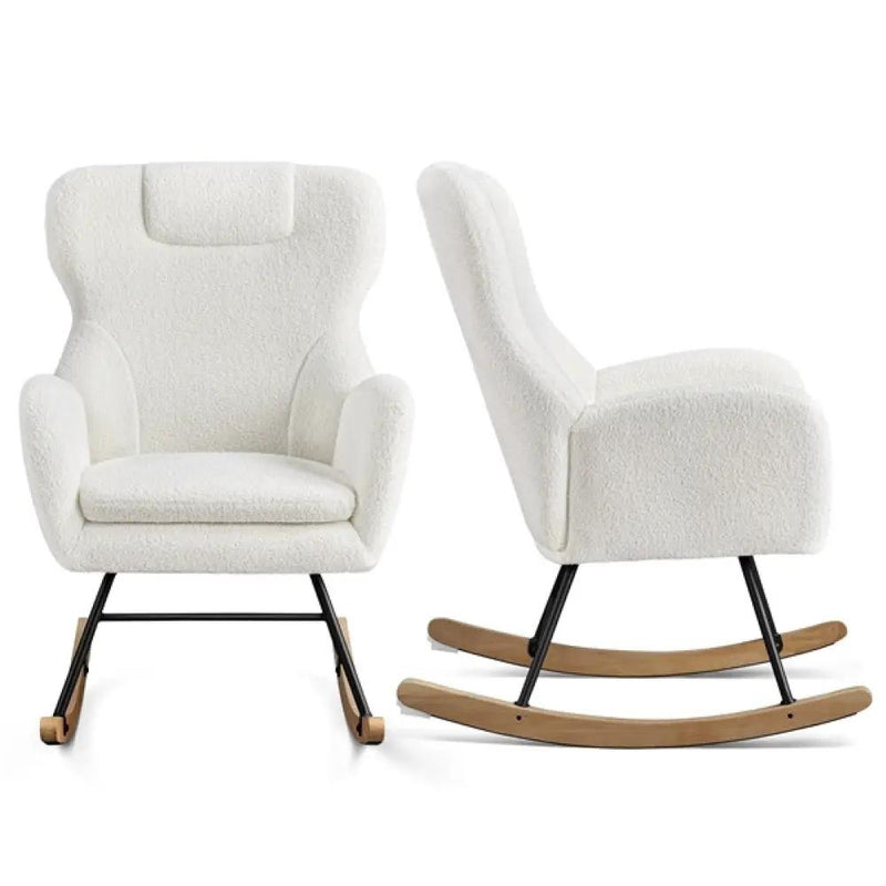 Boucle Upholstered Armchair Rocking Chair by Yaheetech