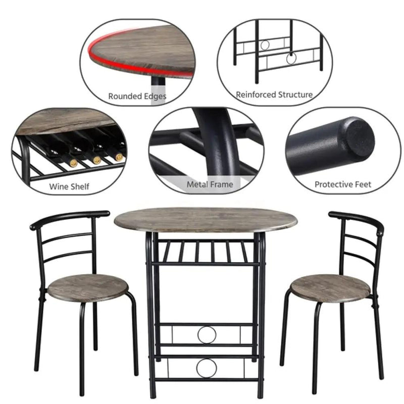 3 Piece Dining Set Round Dining Table Set by Yaheetech