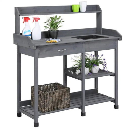Garden Potting Bench with Basin Garden Work Bench Station by Yaheetech