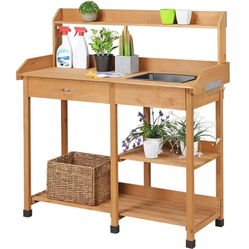 Yaheetech Potting Bench Table Removable Sink Firwood Drawer Open Multiple Shelves Potting Bench Table Removable Sink Firwood Drawer Open Multiple Shelves