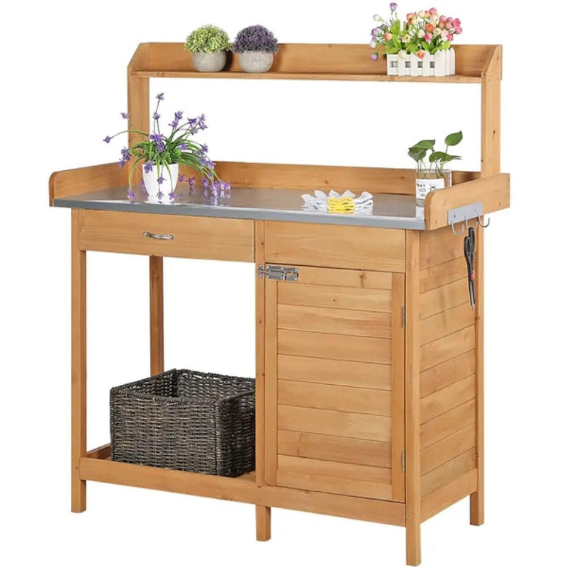 Outdoor Garden Potting Bench Table Work Bench Metal Tabletop by Yaheetech