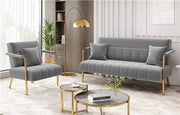 Velvet Upholstered Sofa Couch + Accent Armchair Lounge Chair by Yaheetech