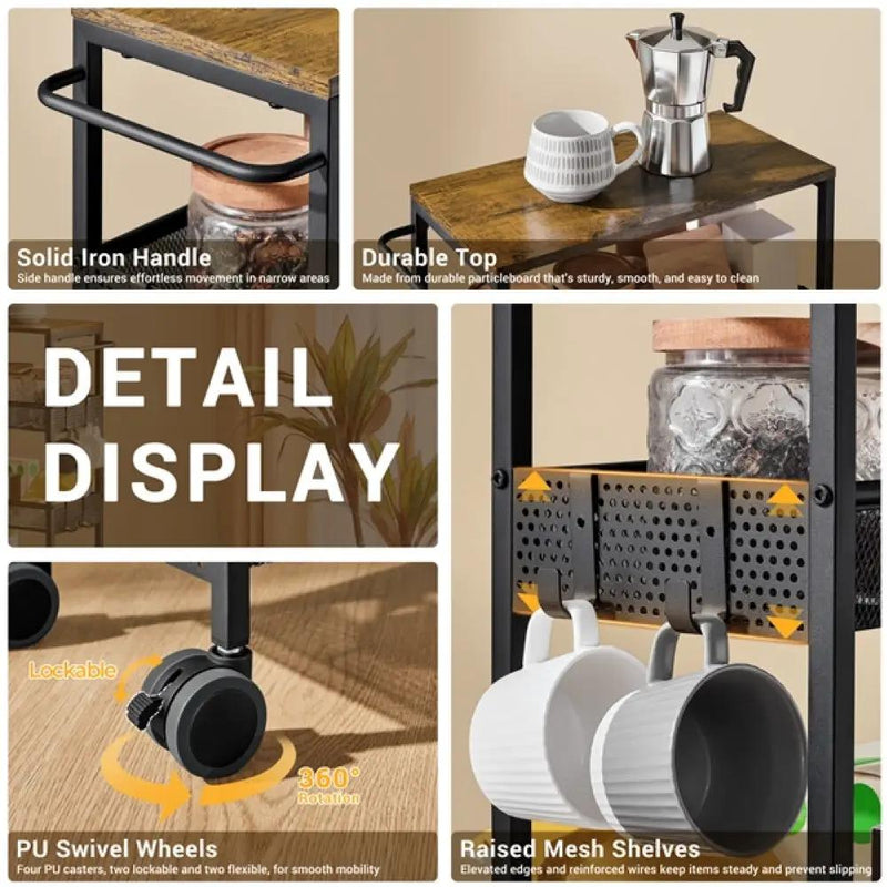 4-Tier Storage Trolley Kitchen Trolley by Yaheetech