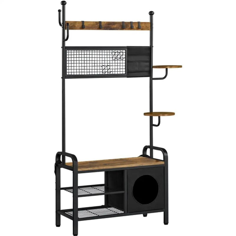 Hall Tree with Cat House Coat Rack Shoe Rack by Yaheetech