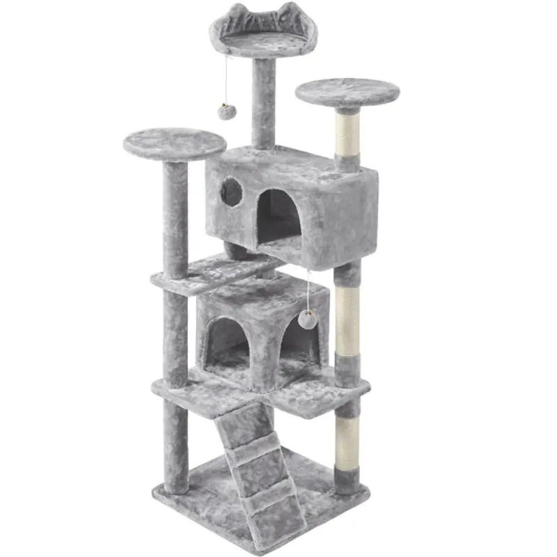 Cat Tree Condo Kitten Tree Tower w/ 2 Condos & 2 Dangling Balls & 3 Scratching Posts by Yaheetech