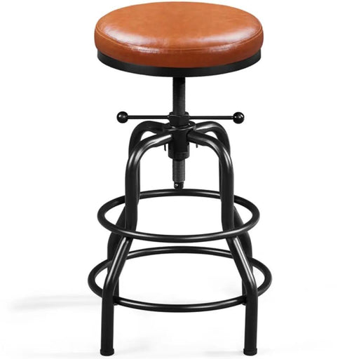 Vintage Industrial Bar Stool Rustic Swivel Bar Stool Round Faux Leather Metal Stool by Yaheetech