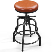 Vintage Industrial Bar Stool Rustic Swivel Bar Stool Round Faux Leather Metal Stool by Yaheetech