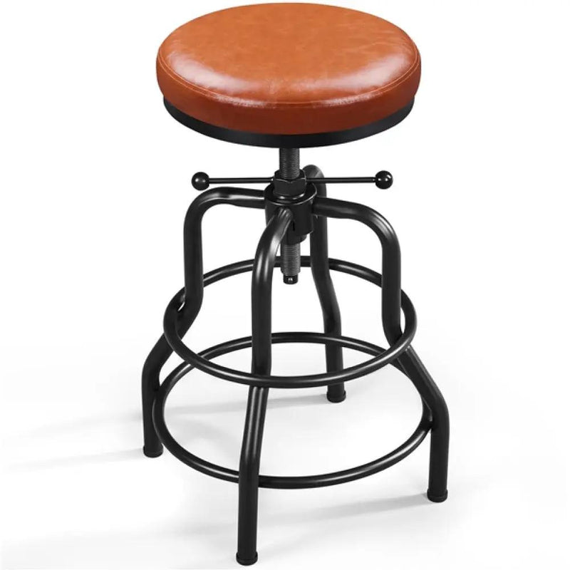 Vintage Industrial Bar Stool Rustic Swivel Bar Stool Round Faux Leather Metal Stool by Yaheetech