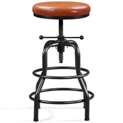 Vintage Industrial Bar Stool Rustic Swivel Bar Stool Round Faux Leather Metal Stool by Yaheetech