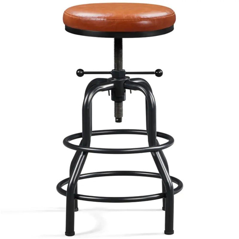 Vintage Industrial Bar Stool Rustic Swivel Bar Stool Round Faux Leather Metal Stool by Yaheetech