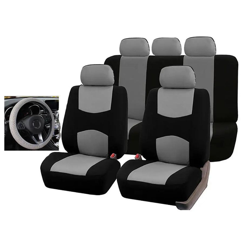 Car Seat Cover 5 Seater Front Rear Cushion Mat Polyester Steering Wheel Cover by dealonline.co.nz
