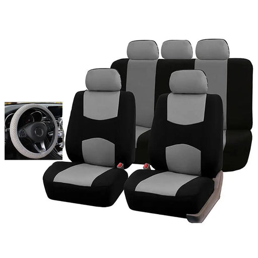 Car Seat Cover 5 Seater Front Rear Cushion Mat Polyester Steering Wheel Cover by dealonline.co.nz