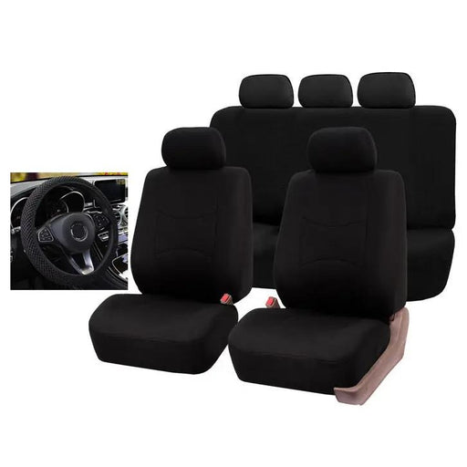 Car Seat Cover 5 Seater Front Rear Cushion Mat Polyester Steering Wheel Cover by dealonline.co.nz