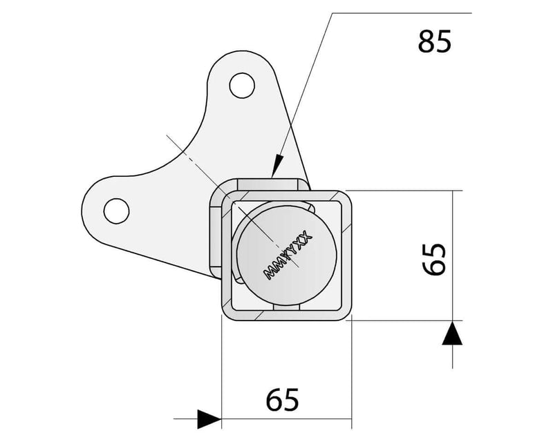 Gull Wing Axle - Multi-Hub - 2200kg - Galvanised technical drawing with dimensions 85mm and 65mm.