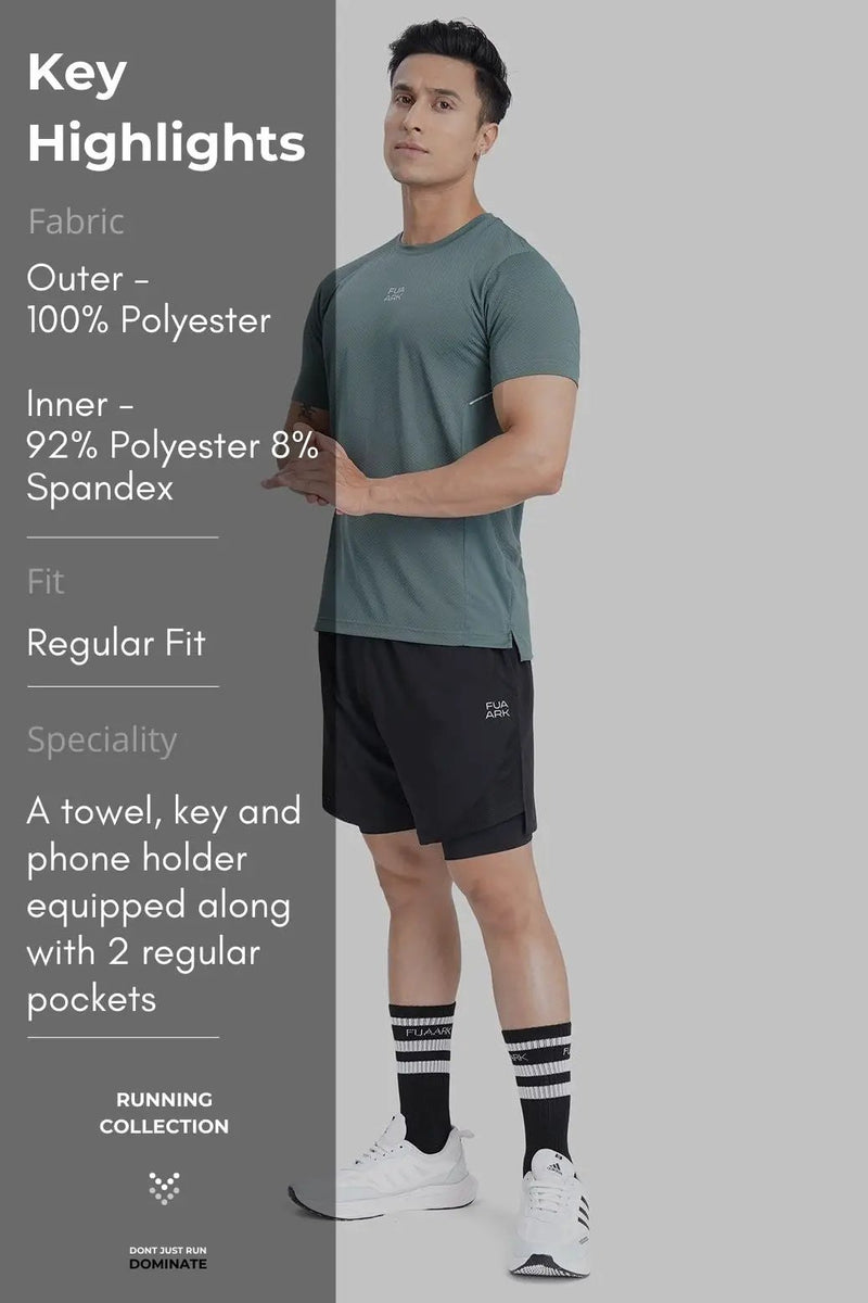 2 in 1 Mesh Shorts Black With Black by Fuaark Nz