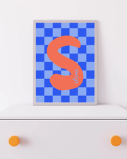 Initial Checks Blue (Personalised) by Blank Wall Print Shop