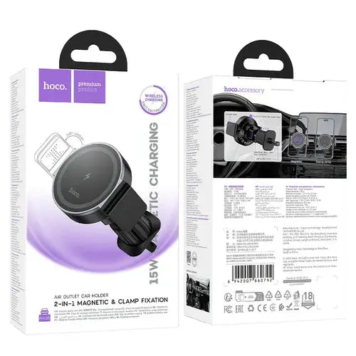 BroDeals Car Phone Holder 5W Wireless Charging Magnetic 2-in-1 Air Vent Phone Holder – Magnetic or Clamp Mount 5W Wireless Charging Magnetic 2-in-1 Air Vent Phone Holder – Magnetic or Clamp Mount