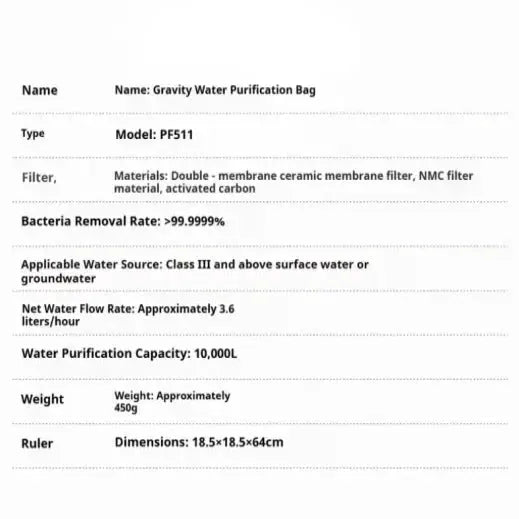 10L Gravity Water Filter Bag with 0.01μm Ultrafiltration by Habicare