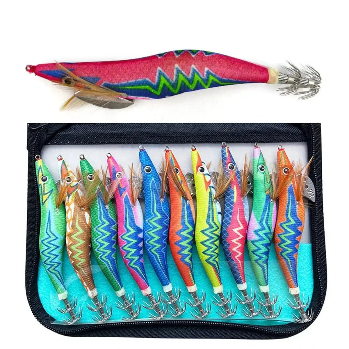 China China 10Pcs/Lot Luminous Squid Jig Hook Bait Shrimp Octopus Cuttlefish Lure Sinker Shrimp 2.5# 3.0# 3.5# Fishing Lures Lead Sinker