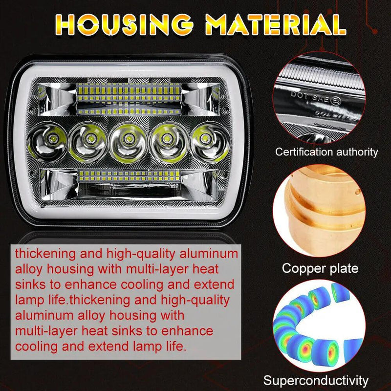 5x7" 7x6" Inch LED Headlights Hi/Lo Beam DRL For Toyota Hilux Jeep Truck 1 Pair by salelink.co.nz