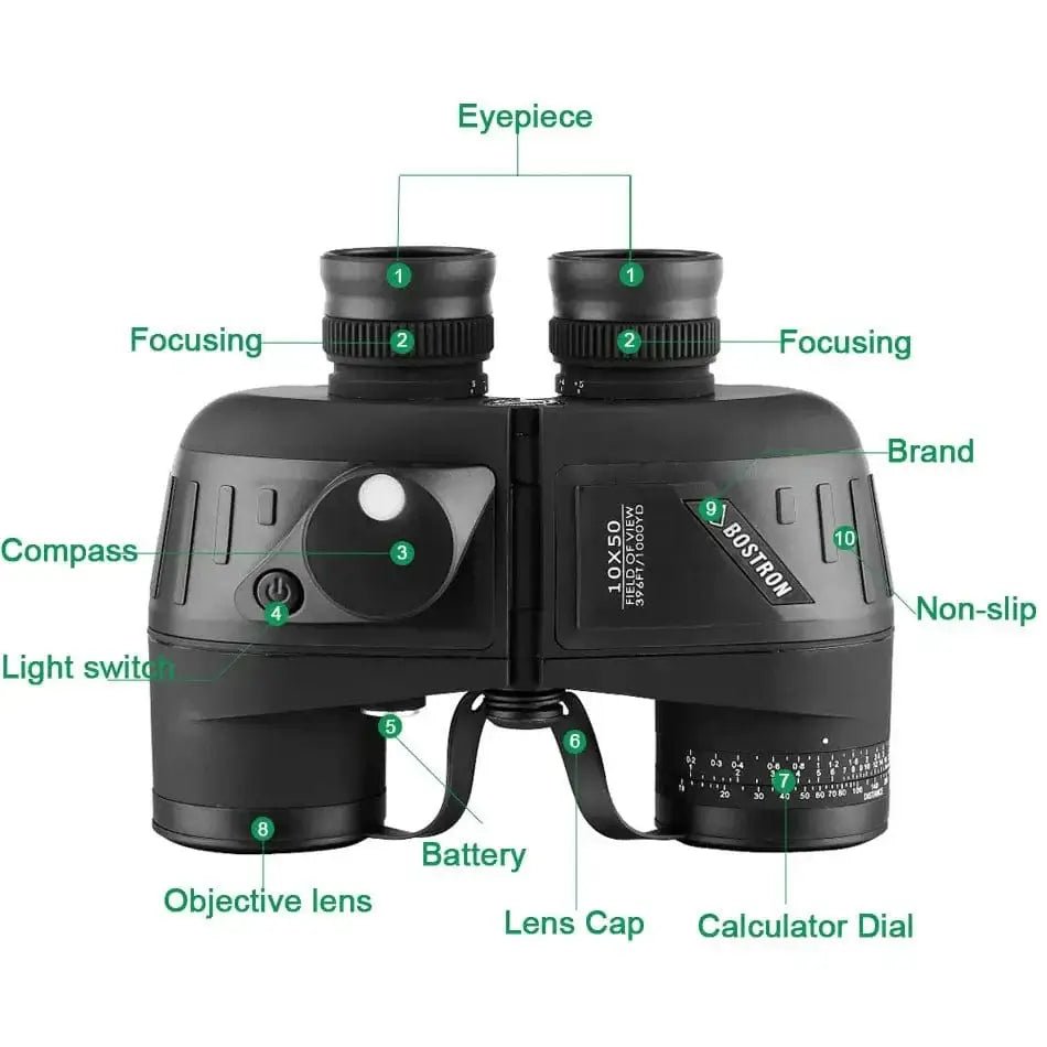 China China Binoculars 10x50 Marine Military Telescope Adults Waterproof With Rangefinder Compass BAK4 Prism HD Bird Watching For Hunting